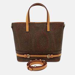 Pre Owned Etro Brown Leather Paisley Tote And Shoulder Bag