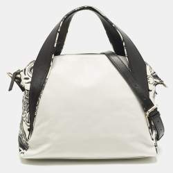 Pre Owned Etro White/Black Paisley Print Leather Satchel