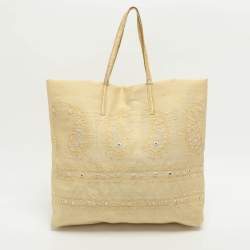 Pre Owned Etro Embellished Yellow Fabric Tote