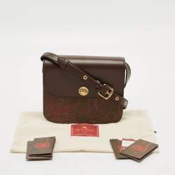 Pre Owned Etro Tracolla Brown Paysley Print Coated Canvas and Leather Crossbody Bag