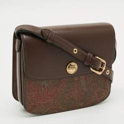 Pre Owned Etro Tracolla Brown Paysley Print Coated Canvas and Leather Crossbody Bag