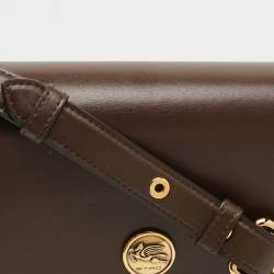 Pre Owned Etro Tracolla Brown Paysley Print Coated Canvas and Leather Crossbody Bag