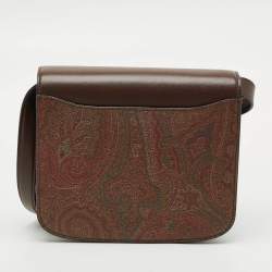 Pre Owned Etro Tracolla Brown Paysley Print Coated Canvas and Leather Crossbody Bag