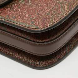 Pre Owned Etro Tracolla Brown Paysley Print Coated Canvas and Leather Crossbody Bag