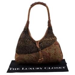 Etro Multicolor Fur and Jacquard Hobo