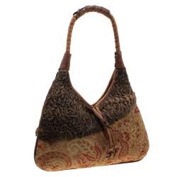 Etro Multicolor Fur and Jacquard Hobo