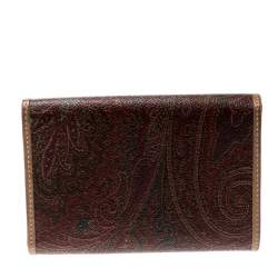 Pre Owned Etro Brown Paisley Print Coated Canvas Compact Wallet