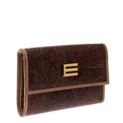 Pre Owned Etro Brown Paisley Print Coated Canvas Compact Wallet