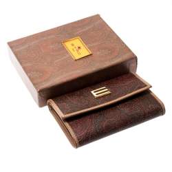 Pre Owned Etro Brown Paisley Print Coated Canvas Compact Wallet
