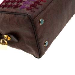 Etro Brown Paisley Printed Coated Canvas Sequins Boston Bag