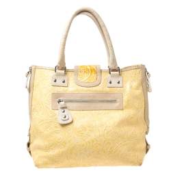 Etro Yellow Paisley Embossed Patent Leather Tote
