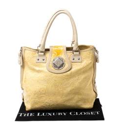 Etro Yellow Paisley Embossed Patent Leather Tote