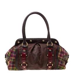 Etro Multicolor Paisley Coated Canvas,Croc Embossed Leather and Fabric Frame Satchel