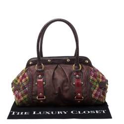Etro Multicolor Paisley Coated Canvas,Croc Embossed Leather and Fabric Frame Satchel