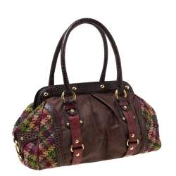 Etro Multicolor Paisley Coated Canvas,Croc Embossed Leather and Fabric Frame Satchel