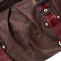 Etro Multicolor Paisley Coated Canvas,Croc Embossed Leather and Fabric Frame Satchel