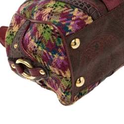Etro Multicolor Paisley Coated Canvas,Croc Embossed Leather and Fabric Frame Satchel