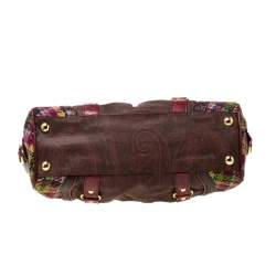 Etro Multicolor Paisley Coated Canvas,Croc Embossed Leather and Fabric Frame Satchel