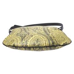 Pre Owned Etro Green/Yellow Paisley Print Coated Canvas and Leather Crossbody Bag