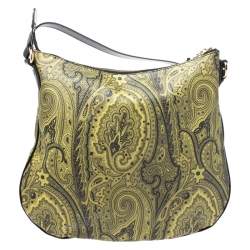 Pre Owned Etro Green/Yellow Paisley Print Coated Canvas and Leather Crossbody Bag
