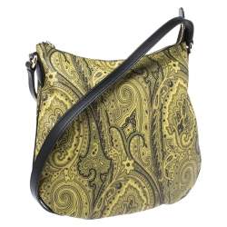Pre Owned Etro Green/Yellow Paisley Print Coated Canvas and Leather Crossbody Bag