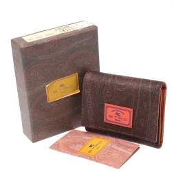 Pre Owned Etro Brown Paisley Coated Canvas Trifold Wallet