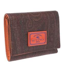Pre Owned Etro Brown Paisley Coated Canvas Trifold Wallet