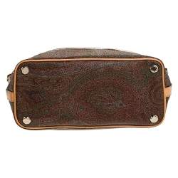 Pre Owned Etro Brown Paisley Printed Coated Canvas and Leather Tote