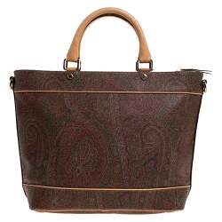 Pre Owned Etro Brown Paisley Printed Coated Canvas and Leather Tote