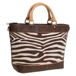 Pre Owned Etro Brown Paisley Printed Coated Canvas and Leather Tote