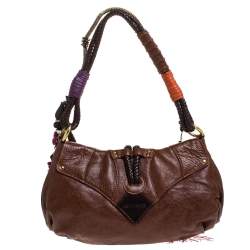 Pre Owned Etro Brown Leather Braided Handle Tassel Shoulder Bag
