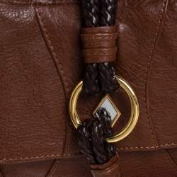 Pre Owned Etro Brown Leather Braided Handle Tassel Shoulder Bag