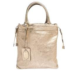 Pre Owned Etro Metallic Gold Paisley Embossed Leather Drawstring Tote