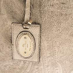 Pre Owned Etro Metallic Gold Paisley Embossed Leather Drawstring Tote