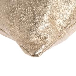 Pre Owned Etro Metallic Gold Paisley Embossed Leather Drawstring Tote