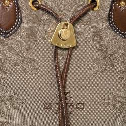 Etro Brown/Beige Printed Jacquard Fabric and Leather Drawstring Bag
