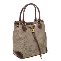 Etro Brown/Beige Printed Jacquard Fabric and Leather Drawstring Bag