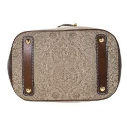 Etro Brown/Beige Printed Jacquard Fabric and Leather Drawstring Bag