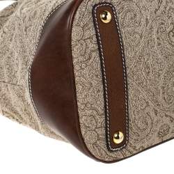 Etro Brown/Beige Printed Jacquard Fabric and Leather Drawstring Bag