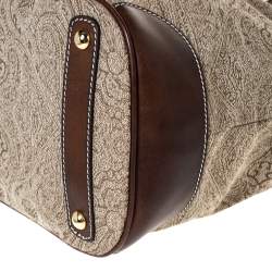 Etro Brown/Beige Printed Jacquard Fabric and Leather Drawstring Bag