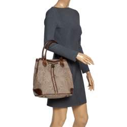 Etro Brown/Beige Printed Jacquard Fabric and Leather Drawstring Bag