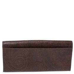 Pre Owned Etro Brown Paisley Print Coated Canvas Continental Wallet