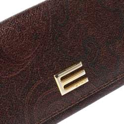 Pre Owned Etro Brown Paisley Print Coated Canvas Continental Wallet