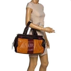 Pre Owned Etro Brown/Mustard Yellow Leather Satchel