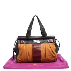 Pre Owned Etro Brown/Mustard Yellow Leather Satchel