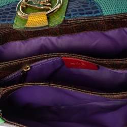 Etro Multicolor Paisley Print Coated Canvas and Exotic Embossed Leather Flap Shoulder Bag