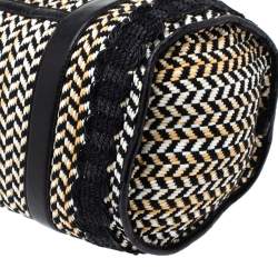 Pre Owned Etro Black/Beige Woven Straw and Leather Boston Bag