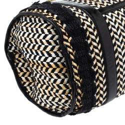 Pre Owned Etro Black/Beige Woven Straw and Leather Boston Bag