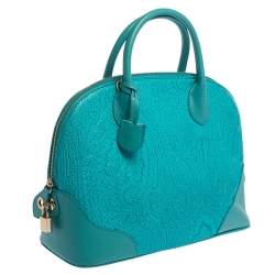 Pre Owned Etro Blue Paisley Embossed Leather Satchel