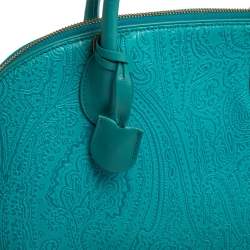 Pre Owned Etro Blue Paisley Embossed Leather Satchel